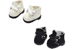 QIXINGWISE 2 Pairs Doll Shoes Compatible with 17cm Doll, Stylish Lace-Up Boots for Dress-up, Outfit Accessory for 15cm 17cm Dolls (White & Black)