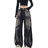 Chmnigma Y2k Baggy Jeans for Women Men Low Rise Straight Leg Denim Pants Vintage Grunge Goth Clothes