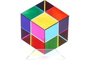 WithStar 2.4Inch (60mm) Color Cube with Stand, K9 Crystal Glass Prism Cubes for Physics Learning, Art Education, Decoration