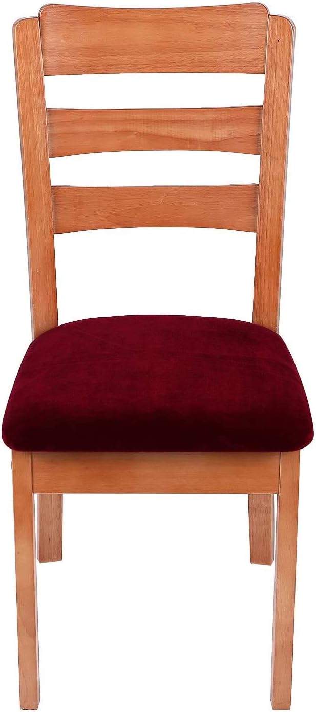 smiry Stretch Chair Seat Covers for Dining Room Velvet Dining Chair Seat Protectors Chair Slipcovers, Set of 4, Wine Red - Image 3