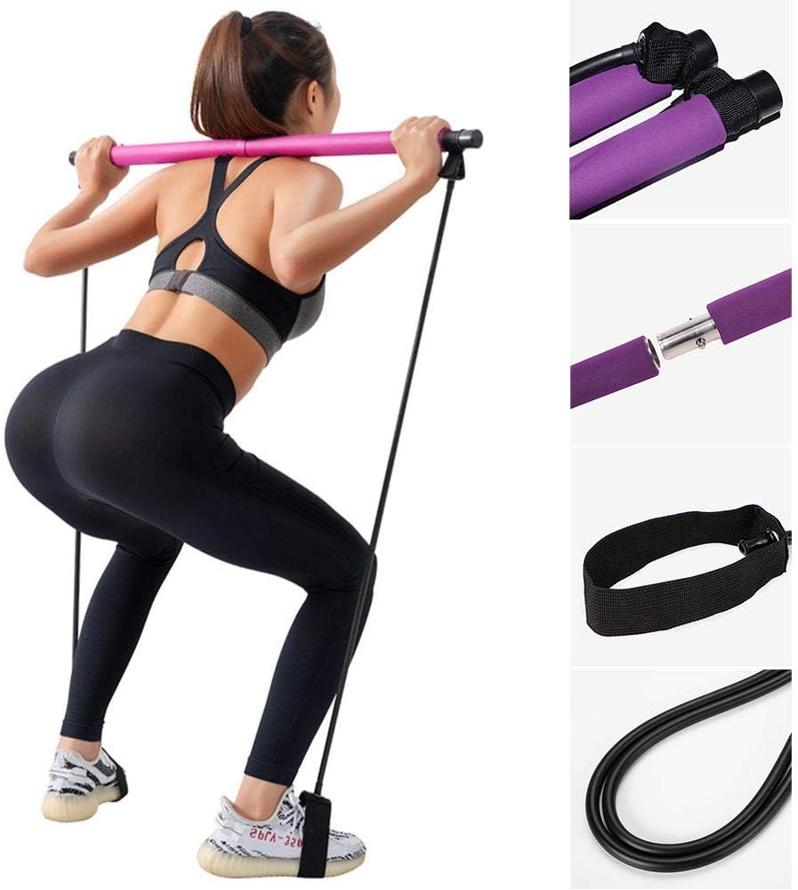 Portable Pilates Bar Kit with Resistance Band Bodybuilding Yoga Pilates Stick with Foot Loop Yoga Exercise Pilates Bar Ideal for Total Body Workout Trainer Fitness Gym Home Weighlifting