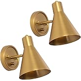 Teqinchy Gold Wall Sconces Set of Two, Brass Wall Sconce with Dimmable Switch Modern Bathroom Vanity Light with Metal Lampsha