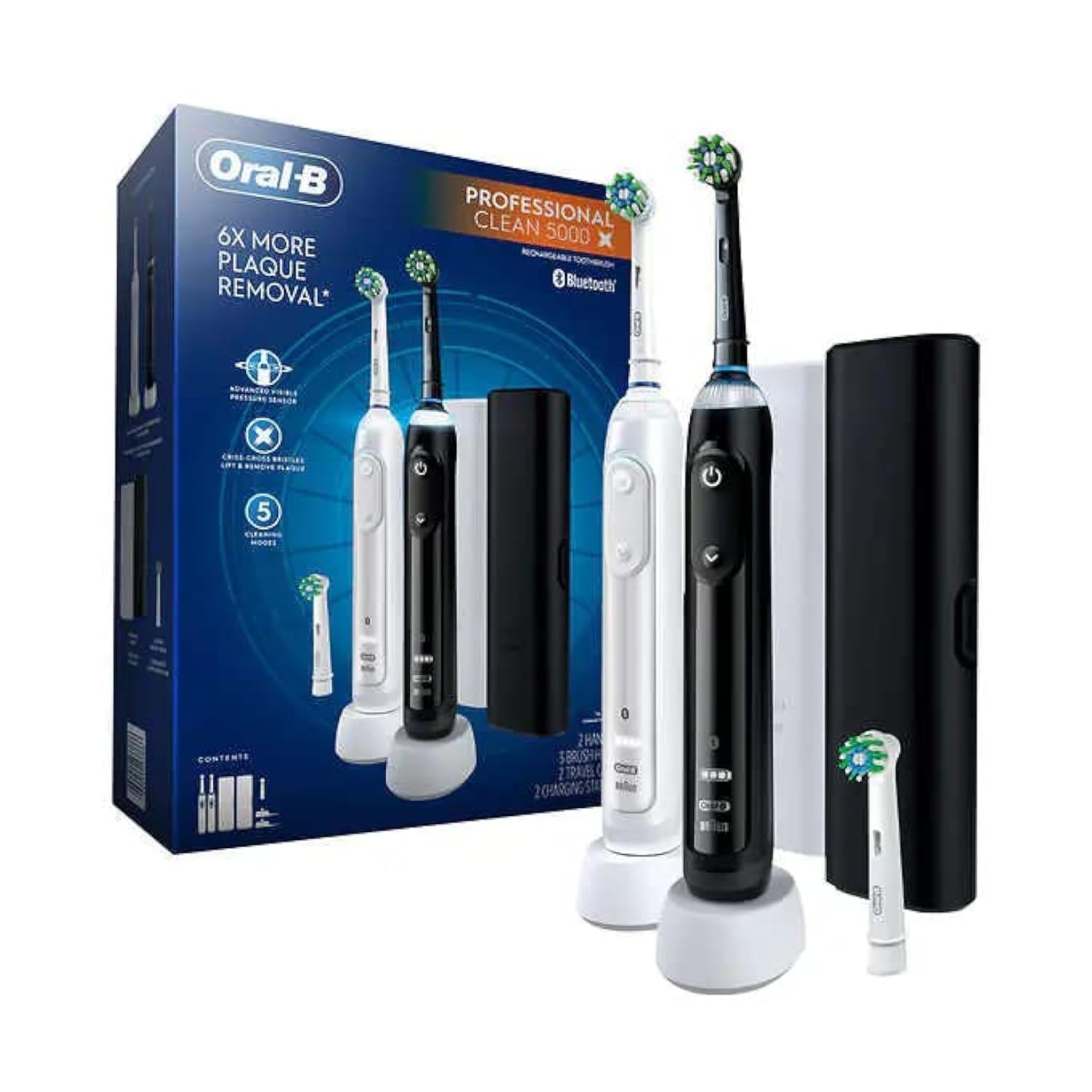 Photo 1 of Oral-B Professional Clean 5000 X Electric Toothbrush Twin Pack, Rechargeable Power Toothbrushes - Pack of 2