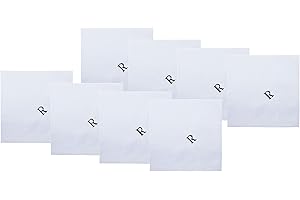 Retreez 8 Pc Pure Cotton Initial Monogrammed Men's Handkerchiefs Hanky Gift Set