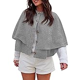 Saodimallsu Womens Cropped Cape Cardigan Button Up Crew Neck Jacket Shawl Fall Trendy Knit Sweater