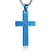 HZMAN Stainless Steel Mens Womens Cross Necklace Lord's Prayer Pendant, 4 Colors Available