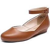 DREAM PAIRS Women's Dress Flats Ballet Low Wedge Round Toe Ankle Strap Comfortable Casual Flats Shoes