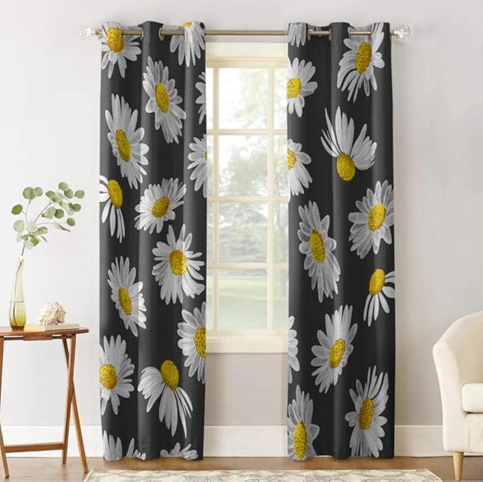 BVCDSD Cortinas con Pintura de Margaritas Blancas para Sala de Estar