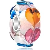 Murano Glass Beads Authentic 925 Sterling Silver Charms Core Faceted Christmas Snowflake Flower Star Glass Charms Bracelet for Women (Love Glass Bead)