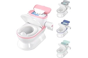CheerTry 2-in-1 Toddler Potty Training Toilet - Larger Potty Chair & Detachable Training Seat for Boys & Girls Ages 1-3 with Flushing Sound, Wipes Storage, Toilet Paper Holder - Pink
