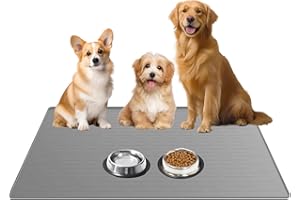 CINEZUN Extra Large Silicone Pet Feeding Mat for Dogs and Cats, 39.5x29.5 Inch Waterproof Non-Slip Dog Food and Water Bowl Mat with Raised Edges, Suitable for Small, Medium, and Large Pets, Light Gray