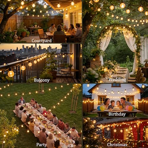 LaPitio Outdoor Light Chain 45.7 m IP45 Waterproof Connectable Outdoor Lights with 75 + 2 G40 Shatterproof Plastic Bulbs, Warm White 2700 K for Garden, Patio, Parties, Weddings