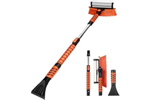 42.2'' Snow Brush and Ice Scrapers for Car Windshield, 3 in 1 Extendable Snow Brush with Squeegee, Perfect for Winter Snow an