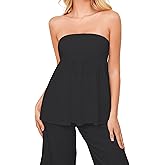 Ythomm Womens’s Ruffle Hem Bandeau Tube Tops Casual Sleeveless Strapless Peplum Flowy Blouse Shirts Summer Going Out Tanks