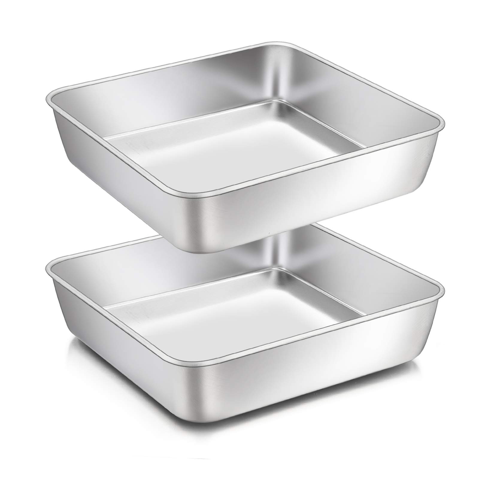 Homikit 8inch Cake Tin Set of 2, Stainless Steel Square Cake Baking Pans for Bread Brownies, Birthday Christmas, Healthy & Sturdy, Matte Finished & Dishwasher Safe