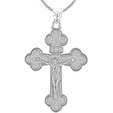 Religious Jewelry Sterling Silver Eastern Orthodox Crucifix Cross Pendant Necklace