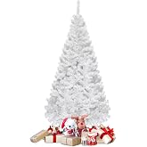 DREAMADE 6Ft White Christmas Tree, Spruce Artificial Xmas Tree Unlit w/ 650 Full Branches &amp; 16&rdquo; Foldable Metal Base for Seasonal Holiday, Party Decoration for Home Office, Easy Assembly