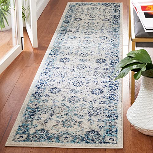 SAFAVIEH Tulum Collection Runner Rug - 2' x 9', Ivory & Blue, Oriental Design,…