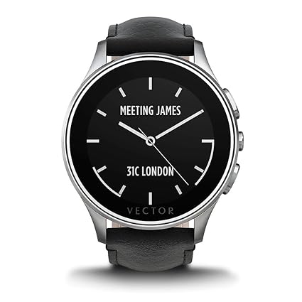 Vector Watch Luna Smartwatch-30 Day+ Autonomy, 5ATM, Notifications, Activity Tracking - Steel Case/ Black Leather-Casual