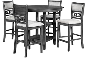 New Classic Furniture Gia 5-Piece Round Counter Height Set with 1 Dining Table and 4 Chairs, 42", Gray