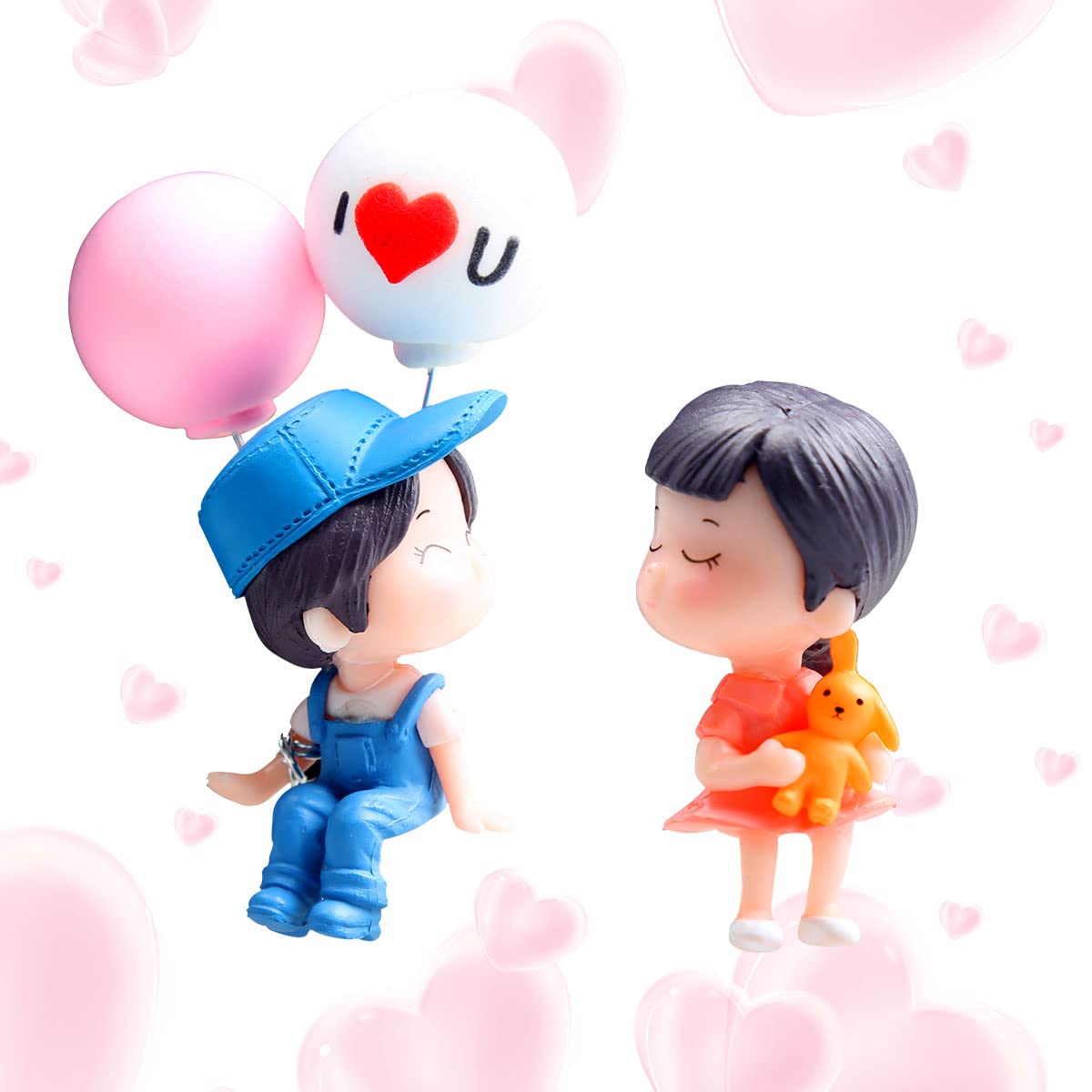 Jagowa 1 Pair Cute Car Ornament Mini Cartoon Kiss Couple Balloon Doll Figures Dashboard Car Interior Accessories for Car Home Office Decorations (Blue)