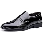 BORAMAX Men's Dress Shoes Slip-On Loafers Formal Wedding Shoes for Men Fashion Metal Strip Decoration Business Suit Shoes