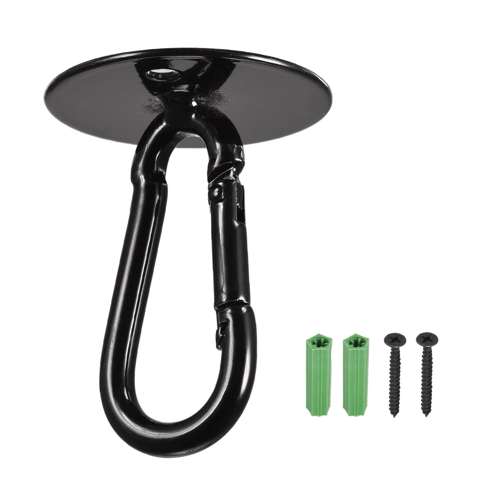 YOKIVE 2 Pcs Ceiling Hanging Hook, Pad Eye Snap Hook with Round Plate Hanging Plants, Great for Office, Home, Daily Use (Black, 1.6x2.1-Inch)