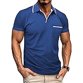 Men's Polo Shirt Short Sleeve V Neck Casual Classic Lightweight Tees Golf Stylish T-Shirt with Pocket