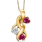 Gem Stone King 18K Yellow Gold Plated Silver Lab Grown Diamond and Red Created Ruby Pendant Necklace for Women | 1.64 Cttw | Gemstone April Birthstone | Heart Shape 5MM | With 18 Inch Chain