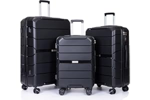 Tripcomp Luggage Sets Hardshell Travel Durable Suitcase Sets with Spinner Wheels TSA Lock, Carry-on,Luggage 3piece Set (20inch/24inch/28inch) (Black)
