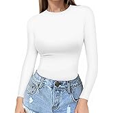 MANGOPOP Crew Neck Long Sleeve T Shirts for Women Fitted Shirts Tight Neck T Shirts Basic Tee Tops