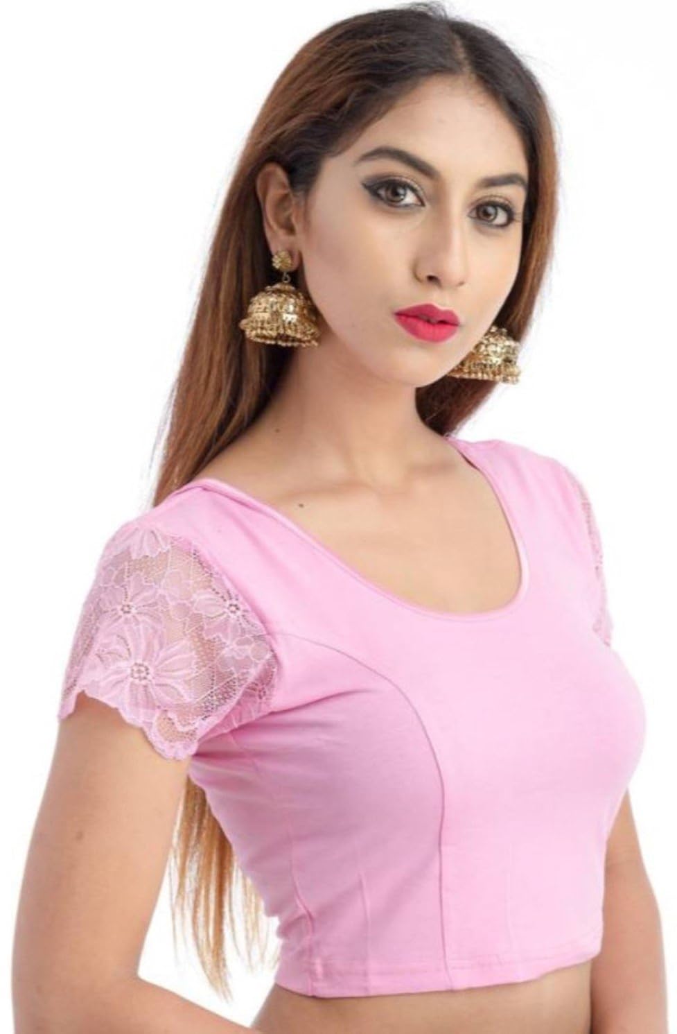 fressia fabrics women's stretchable readymade saree blouse crop top choli