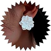 TseanYi Acrylic Flower Studs Earrings Boho White Flower Earrings Vintage Layered Flower Acrylic Earrings Bridal Flower Wedding Earrings Jewelry for Women