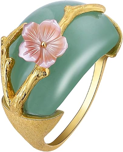 Sterling Silver Ring Plum Flower Natural Aventurine