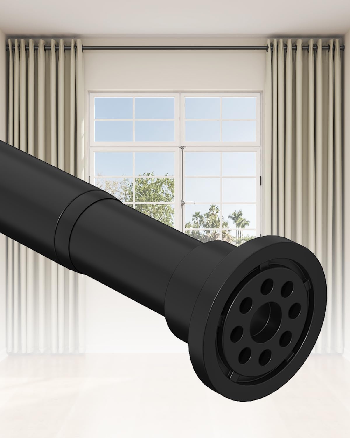 Photo 1 of Tension Curtain Rod by EZFurni, 42 to 123 Inch, Heavy Duty Tension Rod for Windows, Anti-Slip Black Shower Curtain Rod Spring Tension, Adjustable Spring Loaded Curtain Rods No Drilling, Easy Install