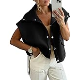 Cicy Bell Womens Fall Oversized Vest Cropped Button Down Cap Sleeve Lapel Collar Jackets Casual Drawstring Outerwear