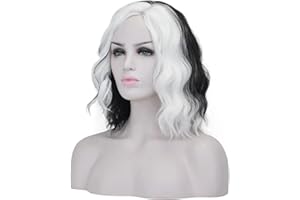 AICKER Half Black and Half White Long Curly Wavy Wig For Women Anime Cosplay Christmas Halloween Costume Daily Party Wigs (Long(Black&White))
