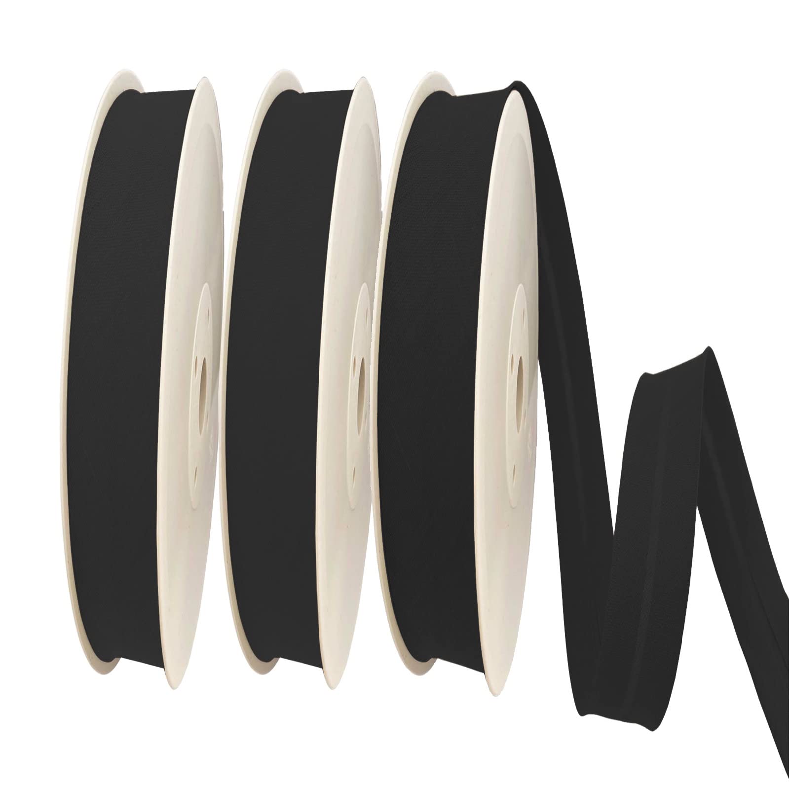 TEXTEX = 20mm Wide Bias Binding Tape. 50% Cotton and 50% Polyester. Pack of 3 Pieces of 10m Each - (Black/Black/Black) — image 1