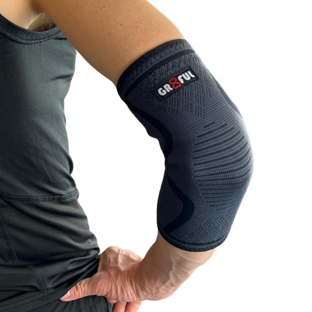 gr8ful® Elbow Support for Men & Women | Compression Tubigrip Sleeve for Sports performance | Elbow Brace, Strap, Wrap for Tendonitis, Golfers & Tennis elbow or Weightlifting | Black (S)