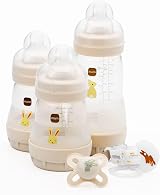 MAM Welcome to the World Set Baby Gift 3 Anti-Colic Bottles Soother Clip Grey