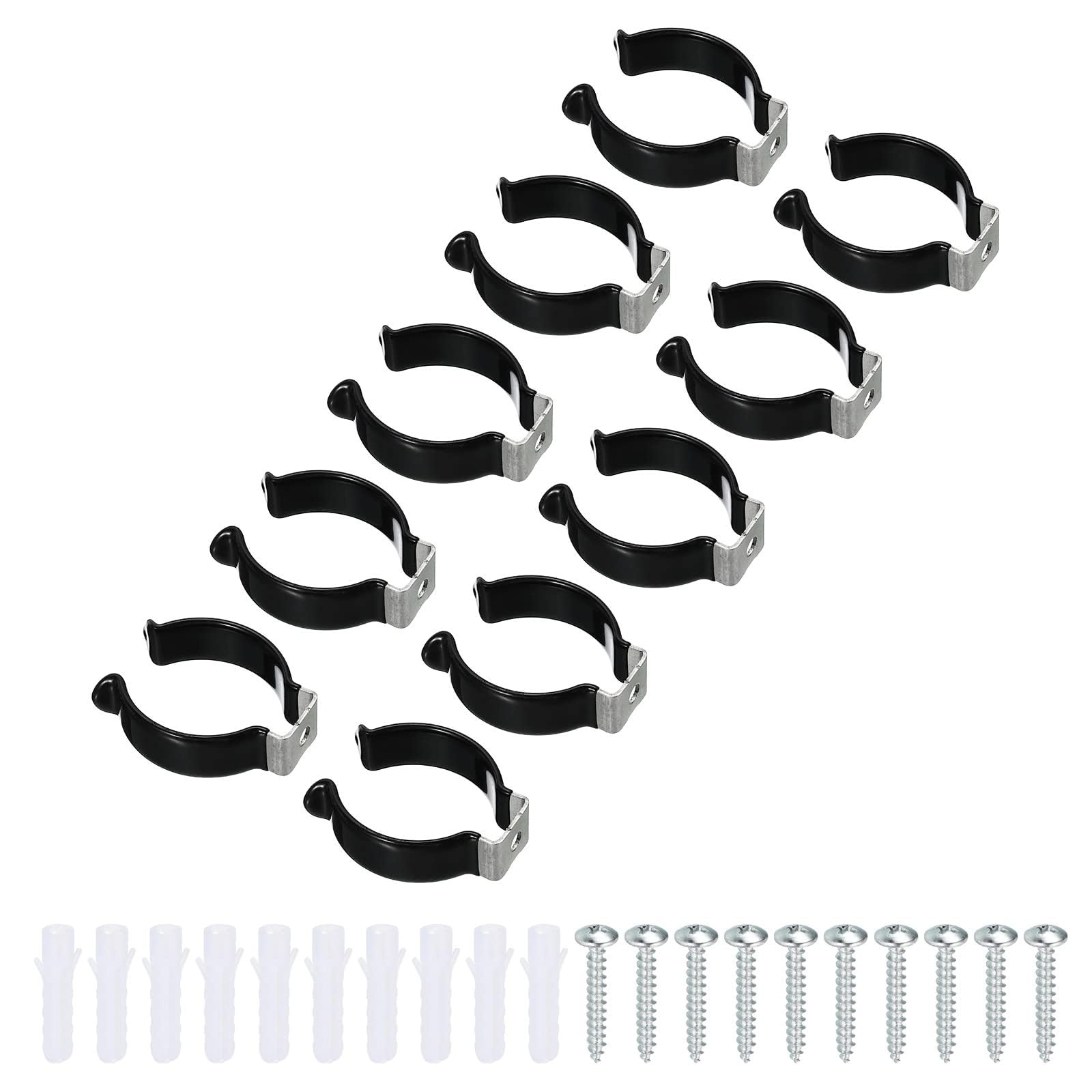 TOP-VIGOR 10Pcs T12 U Clips Holder Bracket for LED Light Bulb Mounting Bracket Support Stainless Steel Fluorescent Tube Holder Screw Pipe Clamps Spring Holder Tool Clips to Prevent Sagging, Black