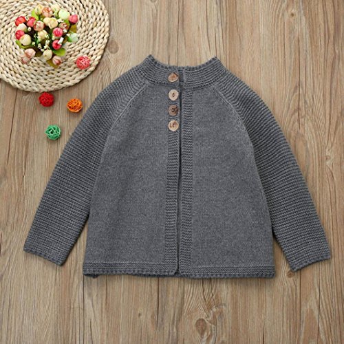 Sunbona Toddler Baby Girls Cute Autumn Button Knitted Sweater Cardigan Warm Thick Coat Clothes (8T(6~7years), Gray) - Thumbnail 3