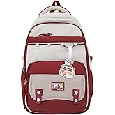 Cute Aesthetic Large Waterproof Backpack for Women Y2K Casual Laptop Backpacks Preppy College Anti-Theft Daypack (Red)