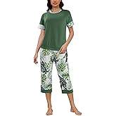 HONG HUI Women's Pajama Set Sleepwear Tops with Capri Pants Casual and Fun Prints Pajama Sets