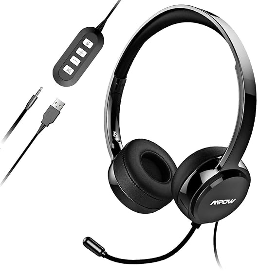 Mpow PC Headset, Klinke Headset, USB Headset & 3.5mm Chat Headset,Stereo Sound,Computer Headset mit Mikrofon,Telefon Headset 