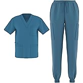 Zam Imports Unisex Men's Women's Joggers Scrubs Medical Nursing Stretch Flex V-Neck Jogger 2 Piece Scrub Set