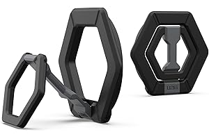 URBAN ARMOR GEAR UAG Magnetic Phone Ring Stand Compatible with MagSafe Magnet, Removable Metal Finger Ring Grip & 360 Rotation Adjustable Kickstand for iPhone 17, Galaxy S25, Black/Silver