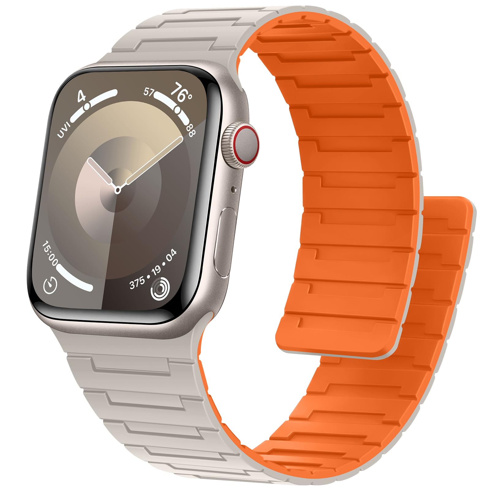 Bisikor Magnetic Straps Compatible with Apple Watch Band 49mm 46mm 45mm 44mm 42mm 41mm 40mm 38mm Silicone Sport Strap for iWatch Ultra2 SE Series 10 9 8 7 6 5 4 3 (38/40/41/42, Starlight/Orange)