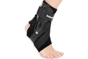 KobePro Ankle Brace with Side Stabilizers - Adjustable Ankle Support Sprained Ankle Brace for Ankle Sprained, Achilles Tendon, Plantar Fasciitis, Injury Recovery, Ankle Support for Running, Basketball, Football (Black, Medium)