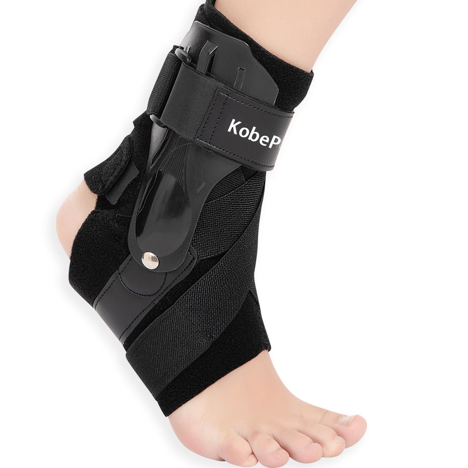 Photo 1 of KobePro Ankle Brace with Side Stabilizers - Adjustable Ankle Support Sprained Ankle Brace for Ankle Sprained, Achilles Tendon, Plantar Fasciitis, Injury Recovery, Ankles Support for Running, Basketball, Football (Black, Medium)
